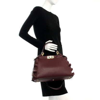 Fendi Vitello Seta Waves Bi-Color Medium Peekaboo Iconic Satchel Bordeaux Latte 3 of 9