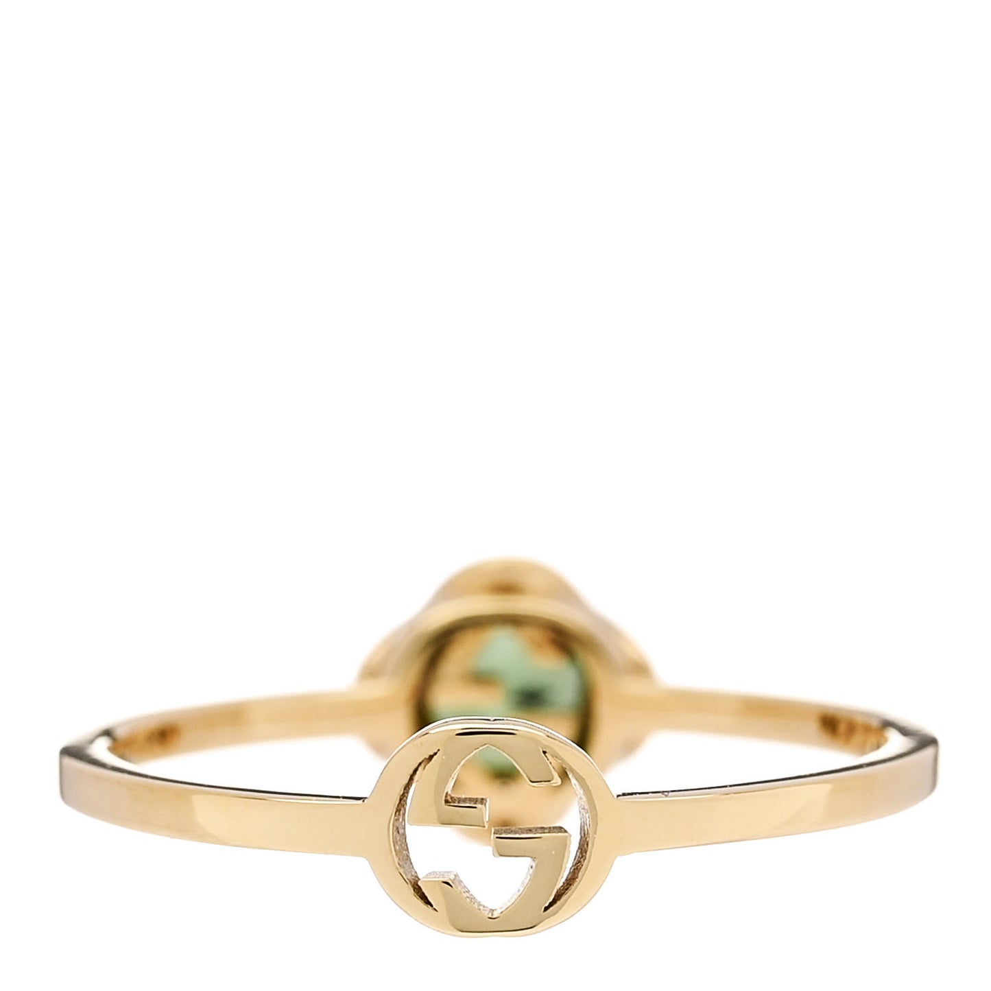 18K Yellow Gold Green Tourmaline Interlocking G Ring 49 4.75