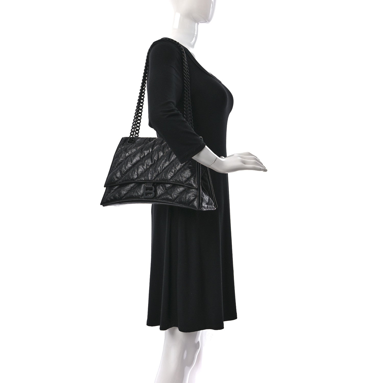 Balenciaga Crushed Calfskin Quilted Matte Black Hardware Medium Crush Chain Bag Black 2 of 9