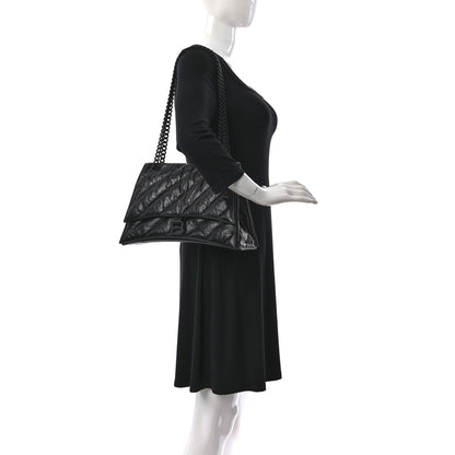 Balenciaga Crushed Calfskin Quilted Matte Black Hardware Medium Crush Chain Bag Black 2 of 9
