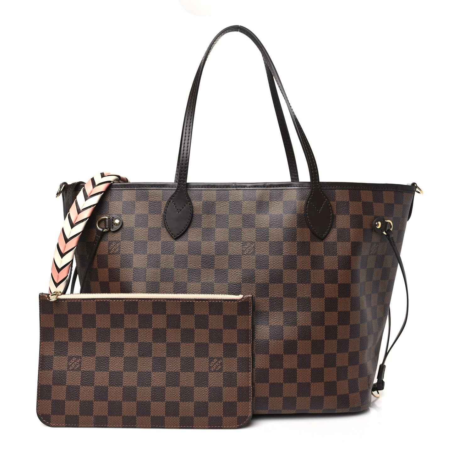 Damier Ebene Braided Neverfull MM Pink