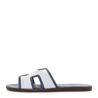 Hermes Canvas Suede Goatskin Mens Izmir Sandals 44 Bleu Bleu Celeste 1 of 8
