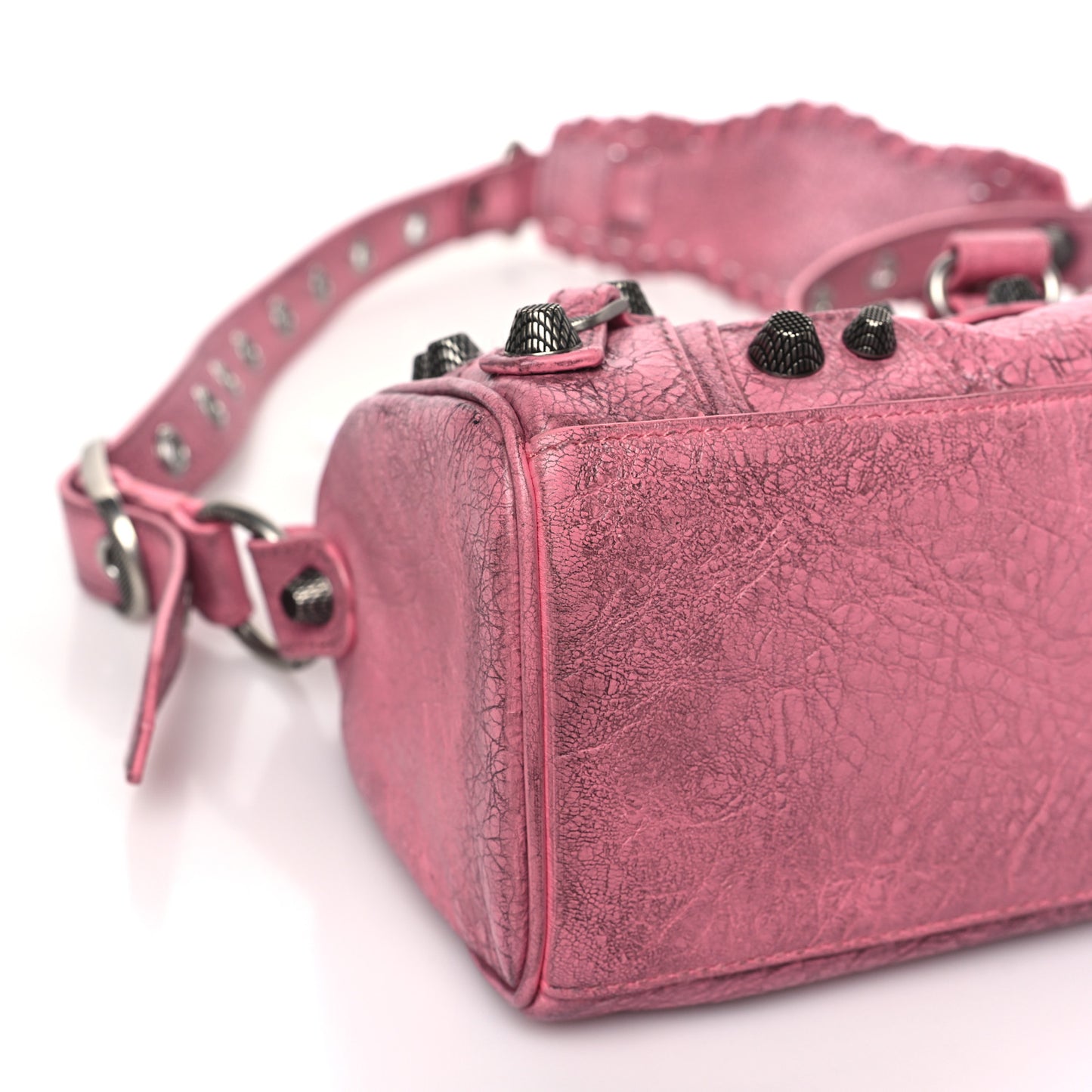 Agneau Arena Dirty Effect Mini Le Cagole Duffle Crossbody Bag Sweet Pink