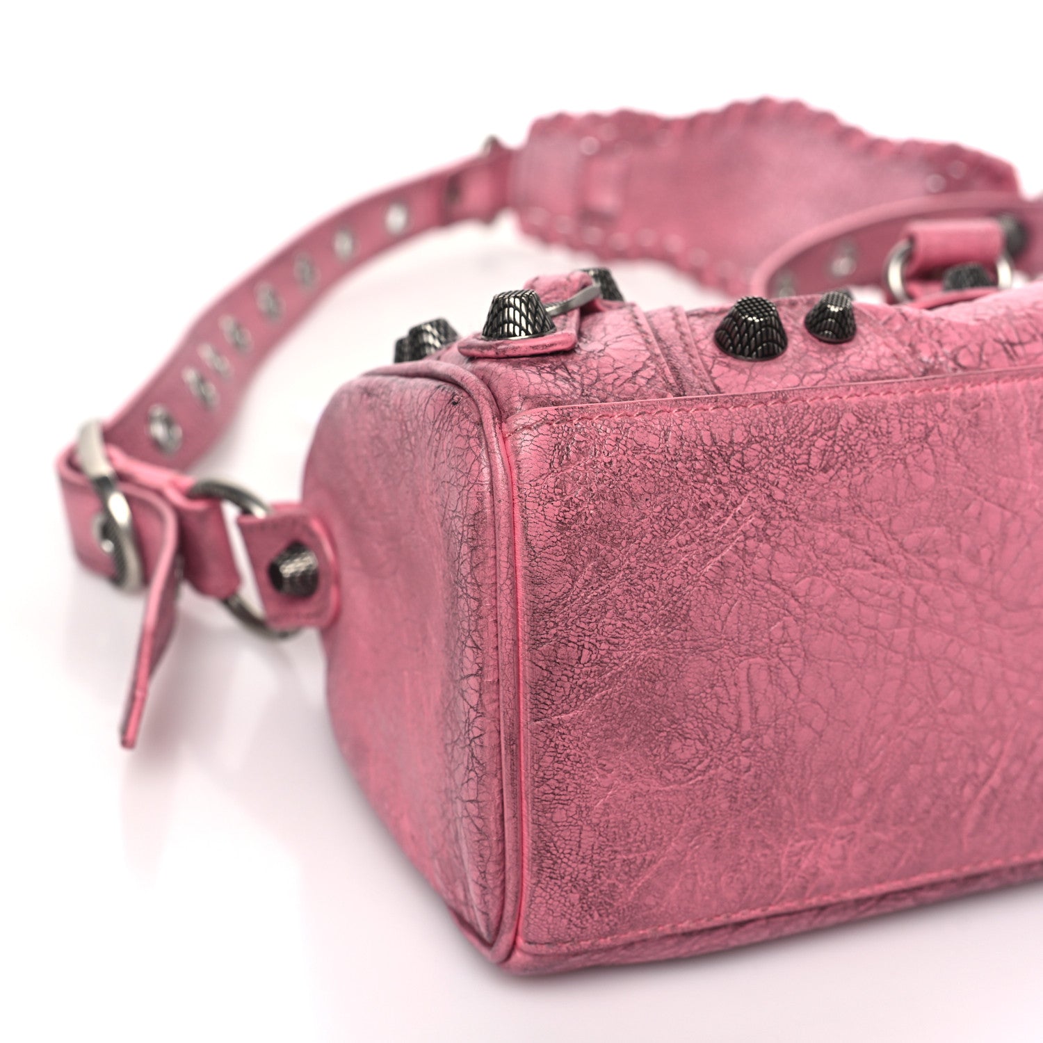 Balenciaga Agneau Arena Dirty Effect Mini Le Cagole Duffle Crossbody Bag Sweet Pink 8 of 9
