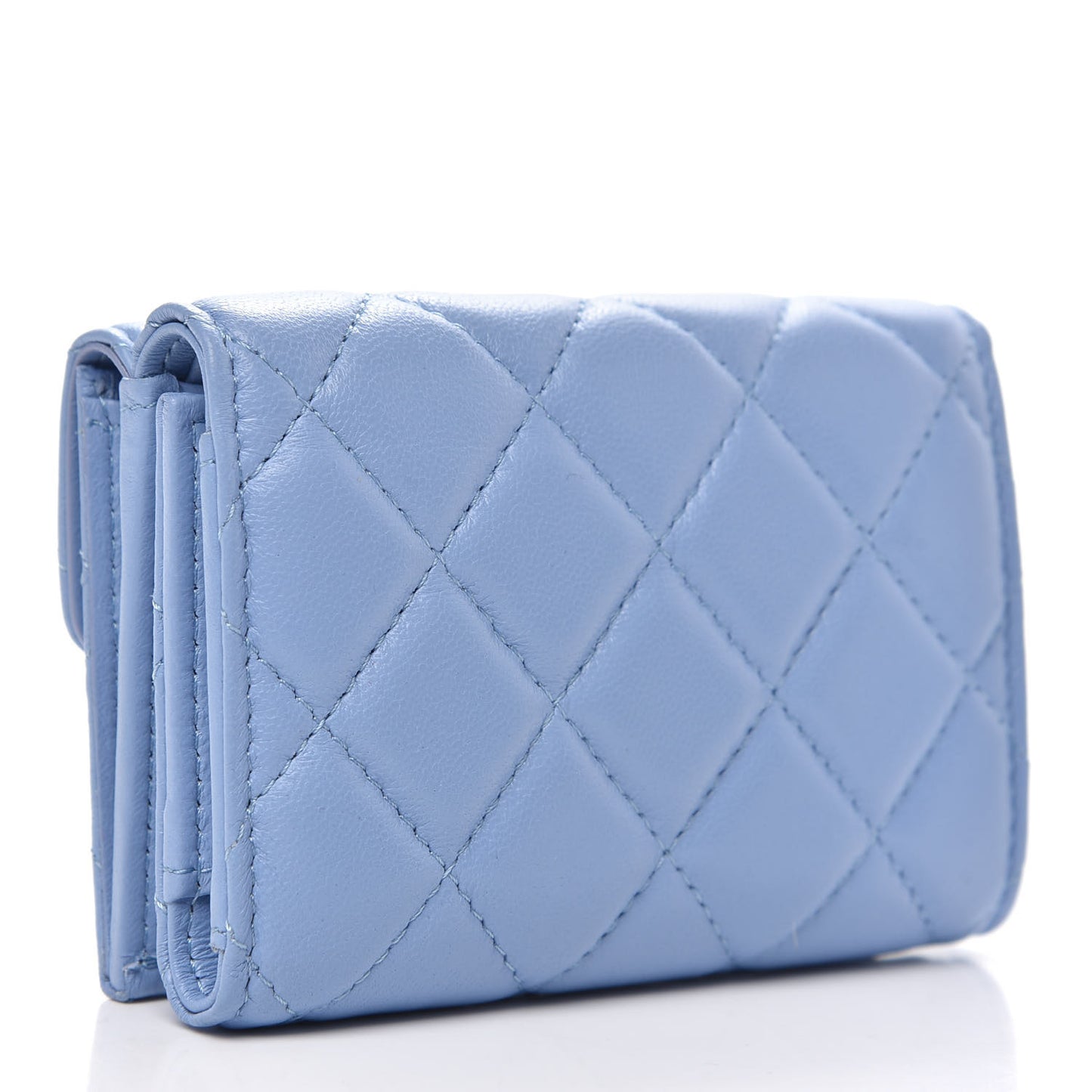 Lambskin Quilted Double Flap Wallet Light Blue