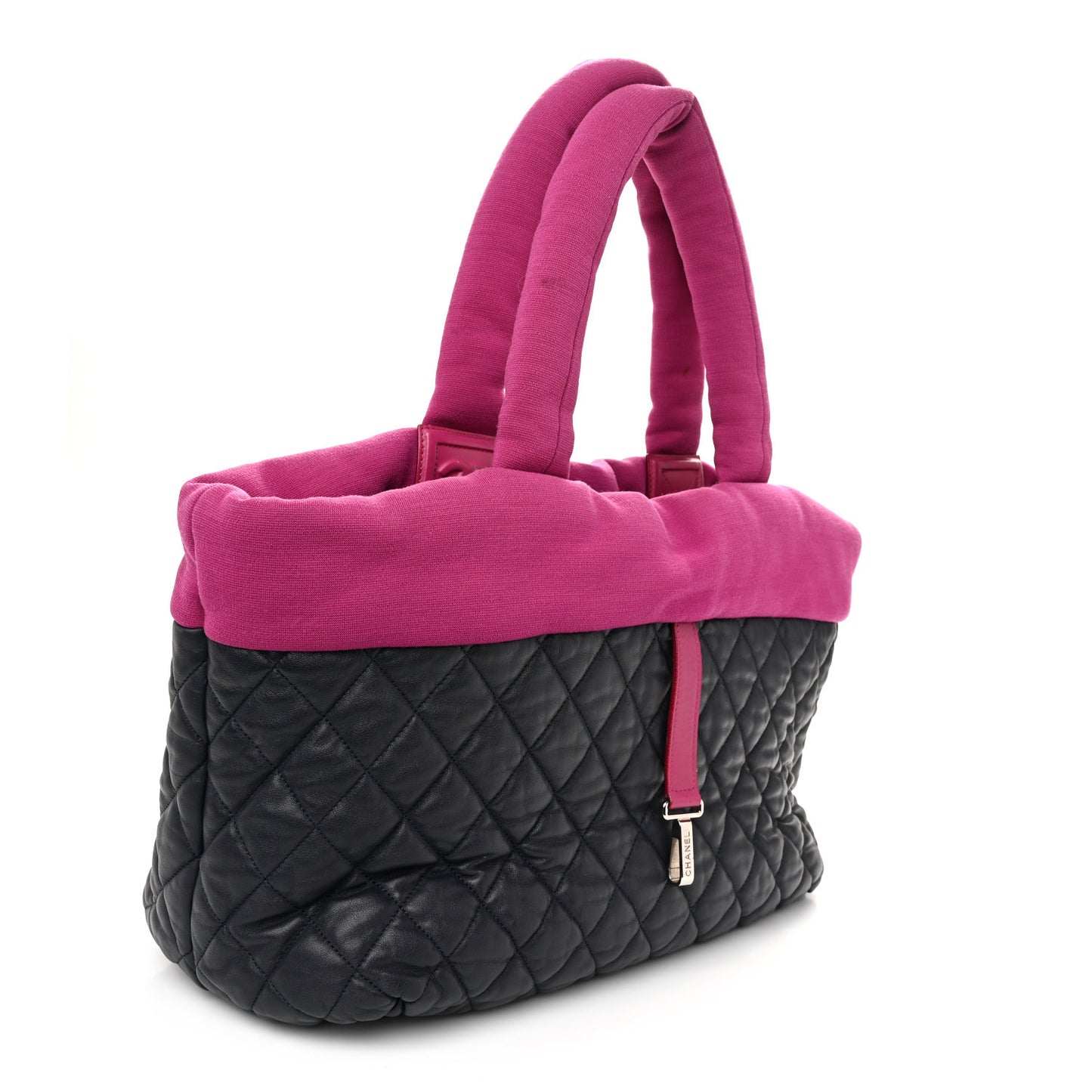 Lambskin Jersey Quilted Medium Coco Cocoon Reversible Tote Navy Fuchsia
