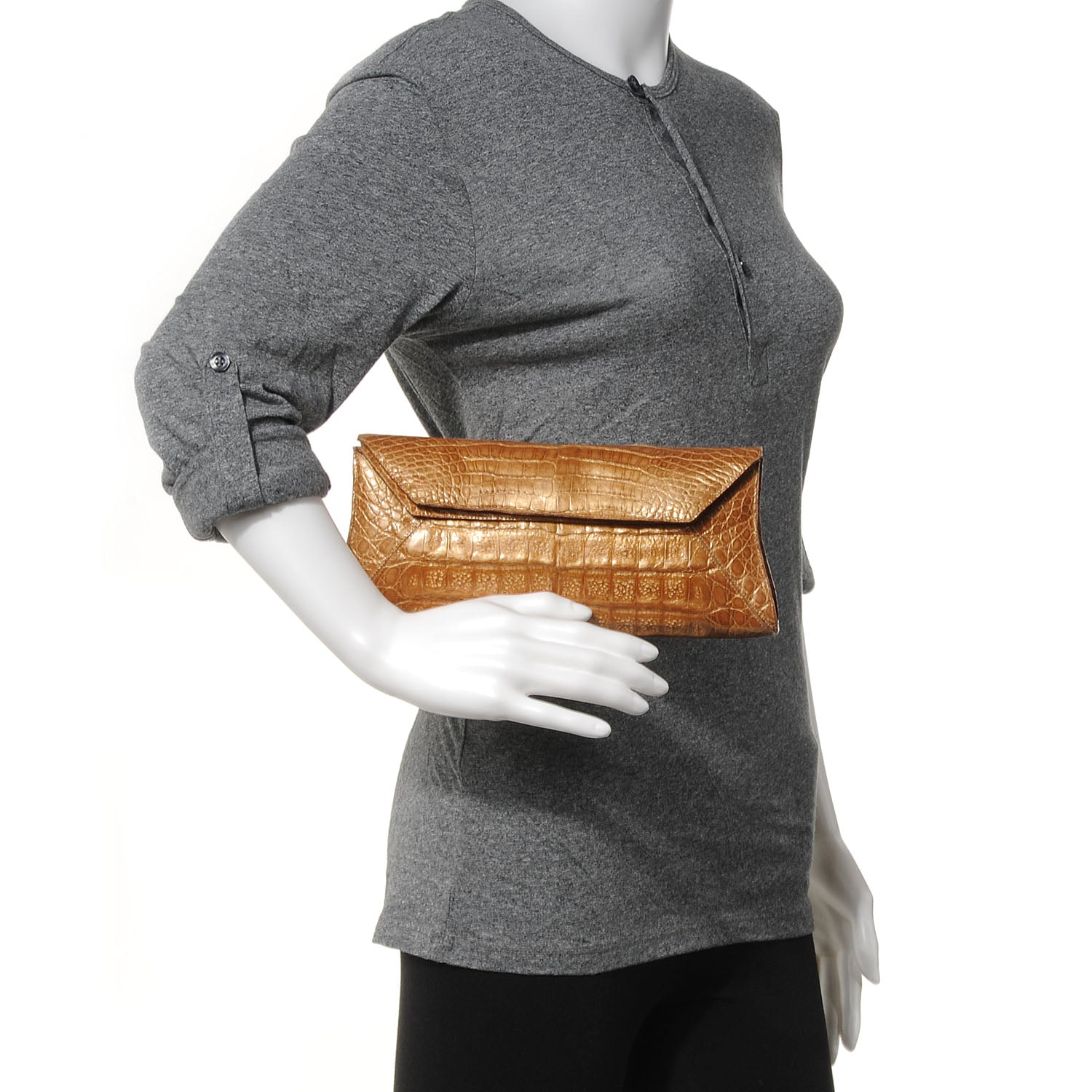 Nancy Gonzalez Crocodile Envelope Clutch Bronze 2 of 7