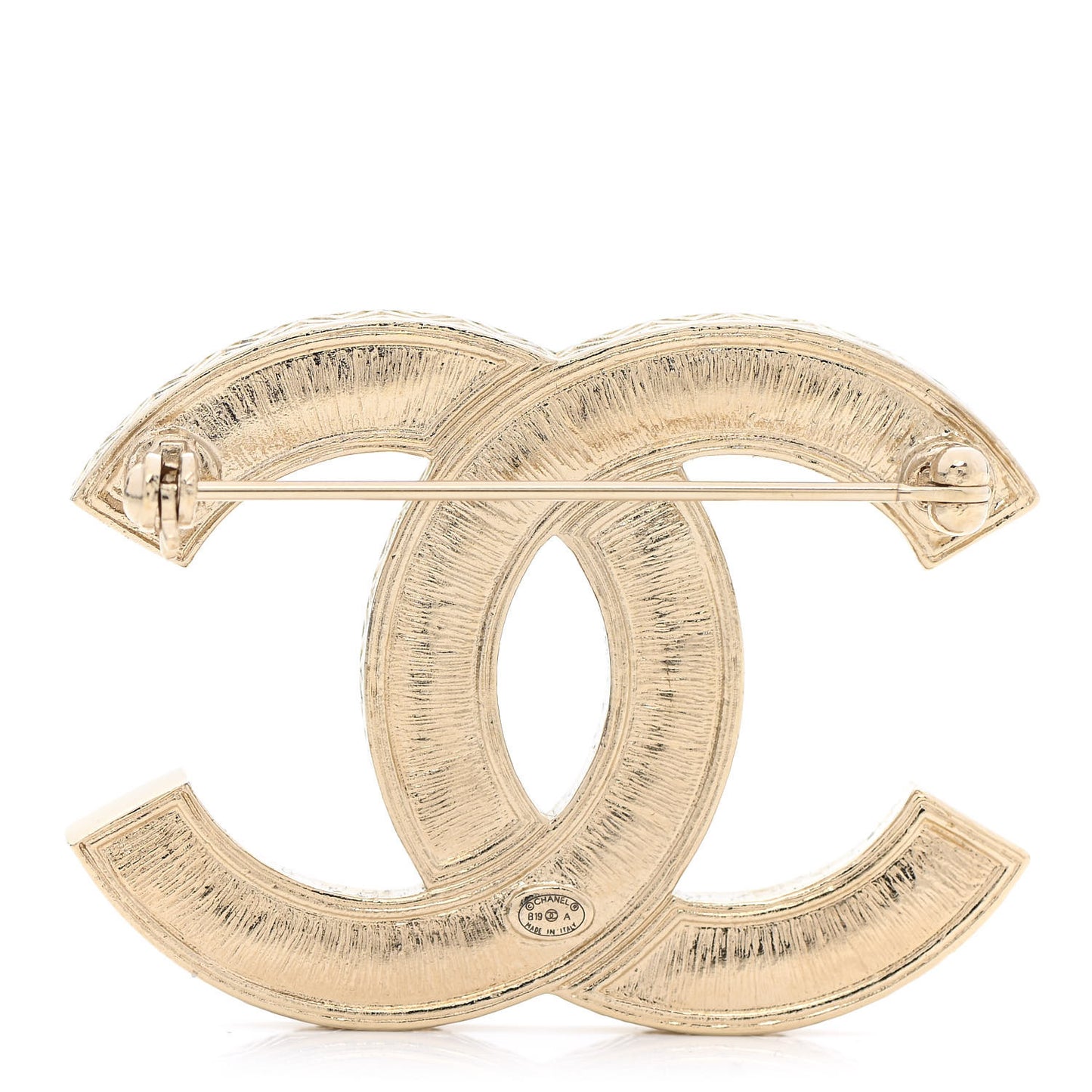 Metal Crystal CC Brooch Gold