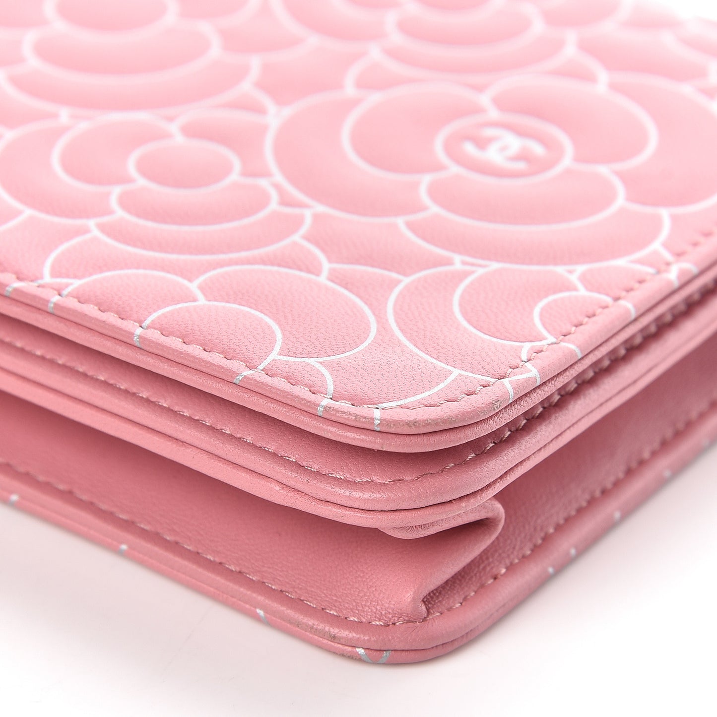 Lambskin Camellia Embossed Wallet On Chain WOC Pink