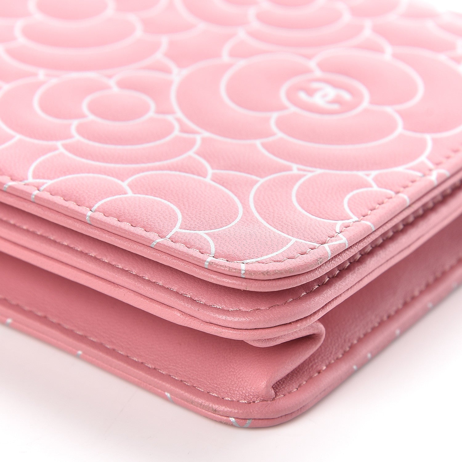Chanel Lambskin Camellia Embossed Wallet On Chain WOC Pink 11 of 12