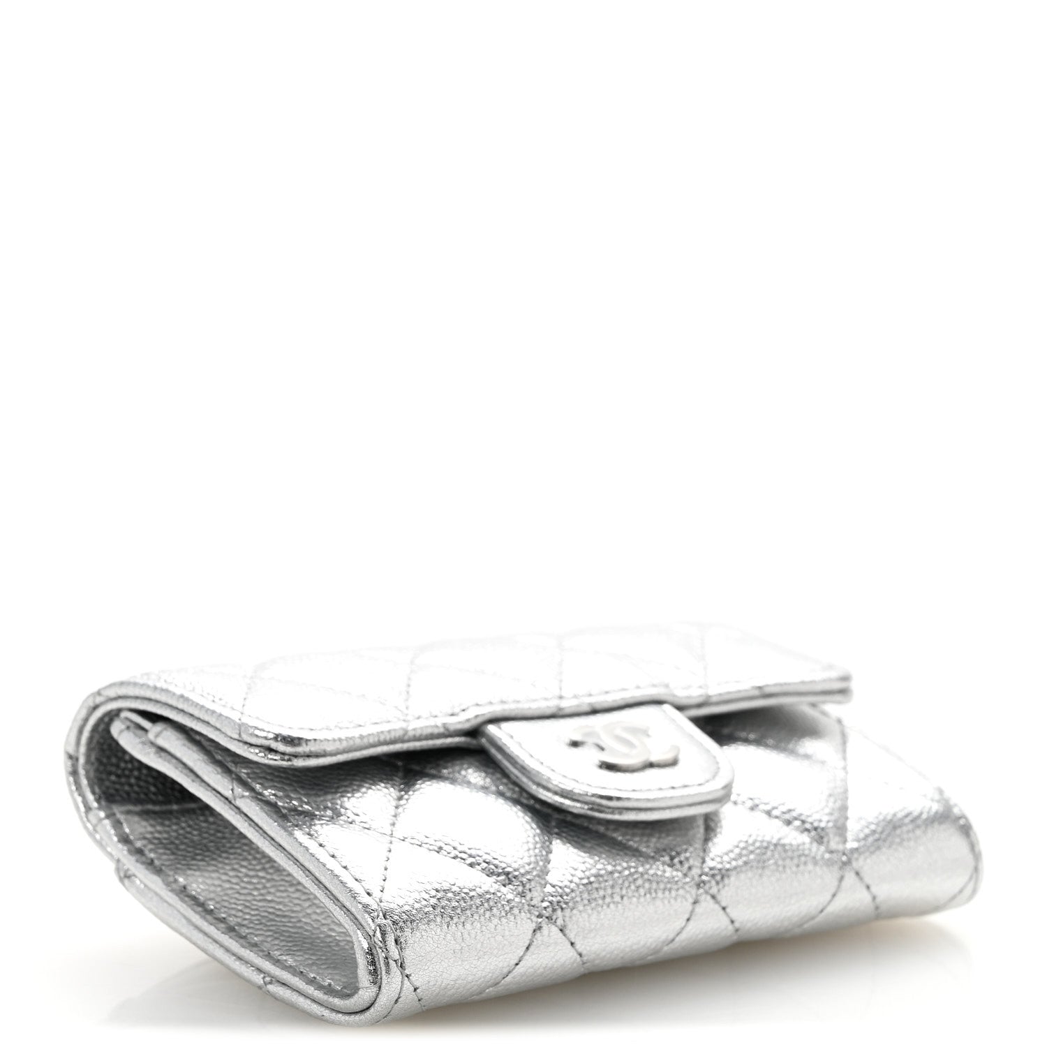 Chanel Glittered Metallic Caviar Quilted Flap Card Holder Wallet Silver 4 of 9