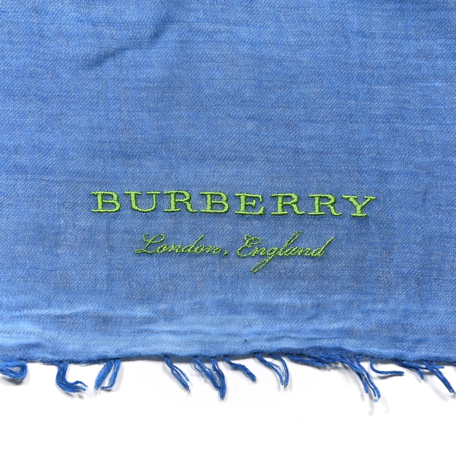Burberry Cashmere Script Fringe Scarf Azure Blue 2 of 4