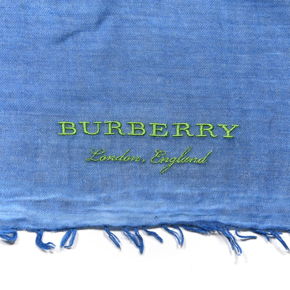 Burberry Cashmere Script Fringe Scarf Azure Blue 2 of 4