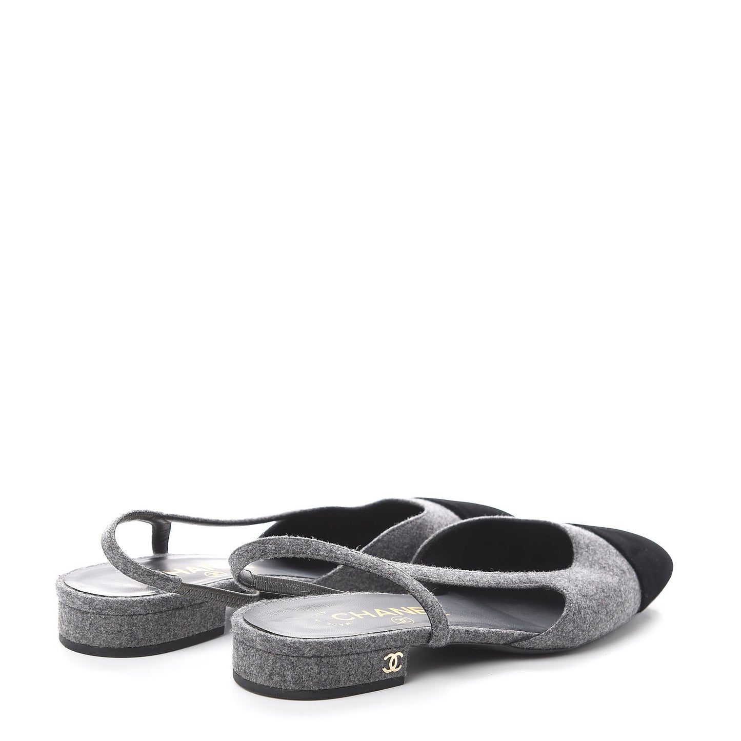 Wool Velvet Cap Toe CC Slingback Pumps 36.5 Black Grey