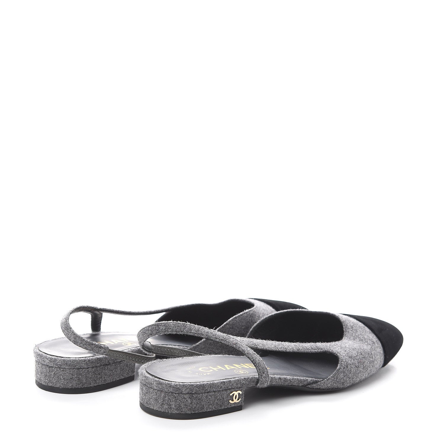 Chanel Wool Velvet Cap Toe CC Slingback Pumps 36.5 Black Grey 4 of 7