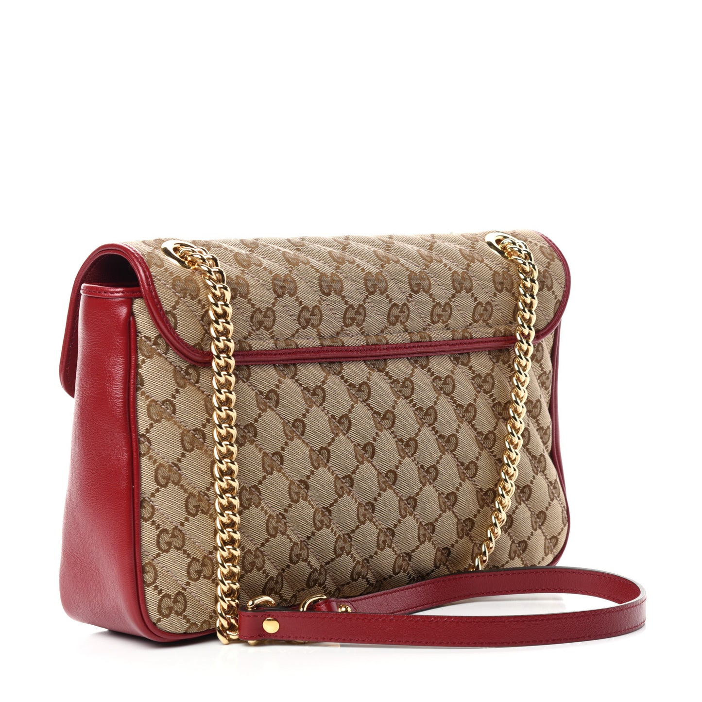Monogram Azalea Calfskin Matelasse Diagonal Medium GG Marmont Shoulder Bag Beige Ebony New Cherry Red