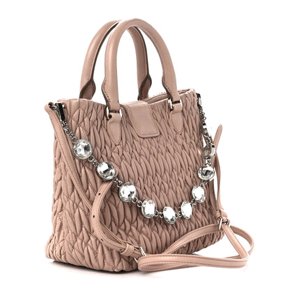Miu Miu Nappa Matelasse Crystal Top Handle Tote Cammeo 3 of 12