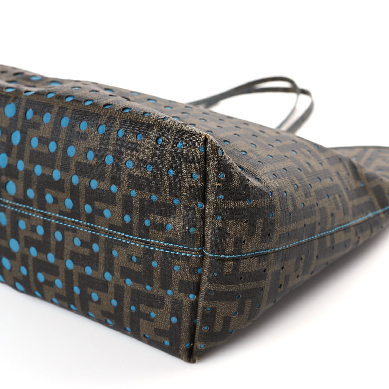Fendi Zucca Spalmati Perforated Medium Roll Tote Tobacco Pavone 9 of 12