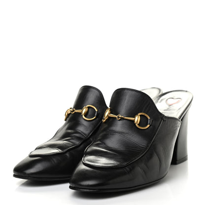 Gucci Malaga Kid Horsebit Princetown Mid Heel Mules 38 Black 3 of 11