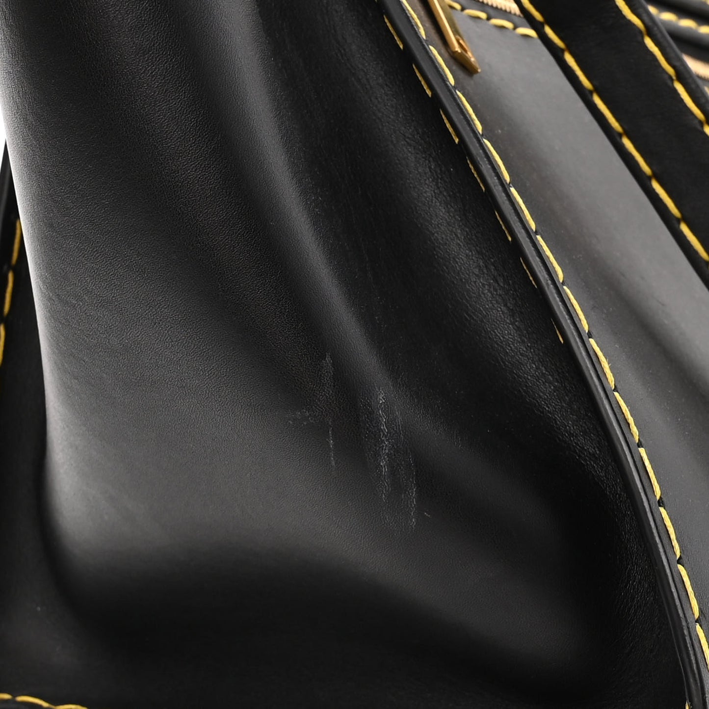 Smooth Calfskin Yellow Stitching Medium Trapeze Black