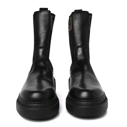 Fendi Fabric Jacquard FF Calfskin Domino Chelsea Boots 40 Black Tobacco 3 of 9