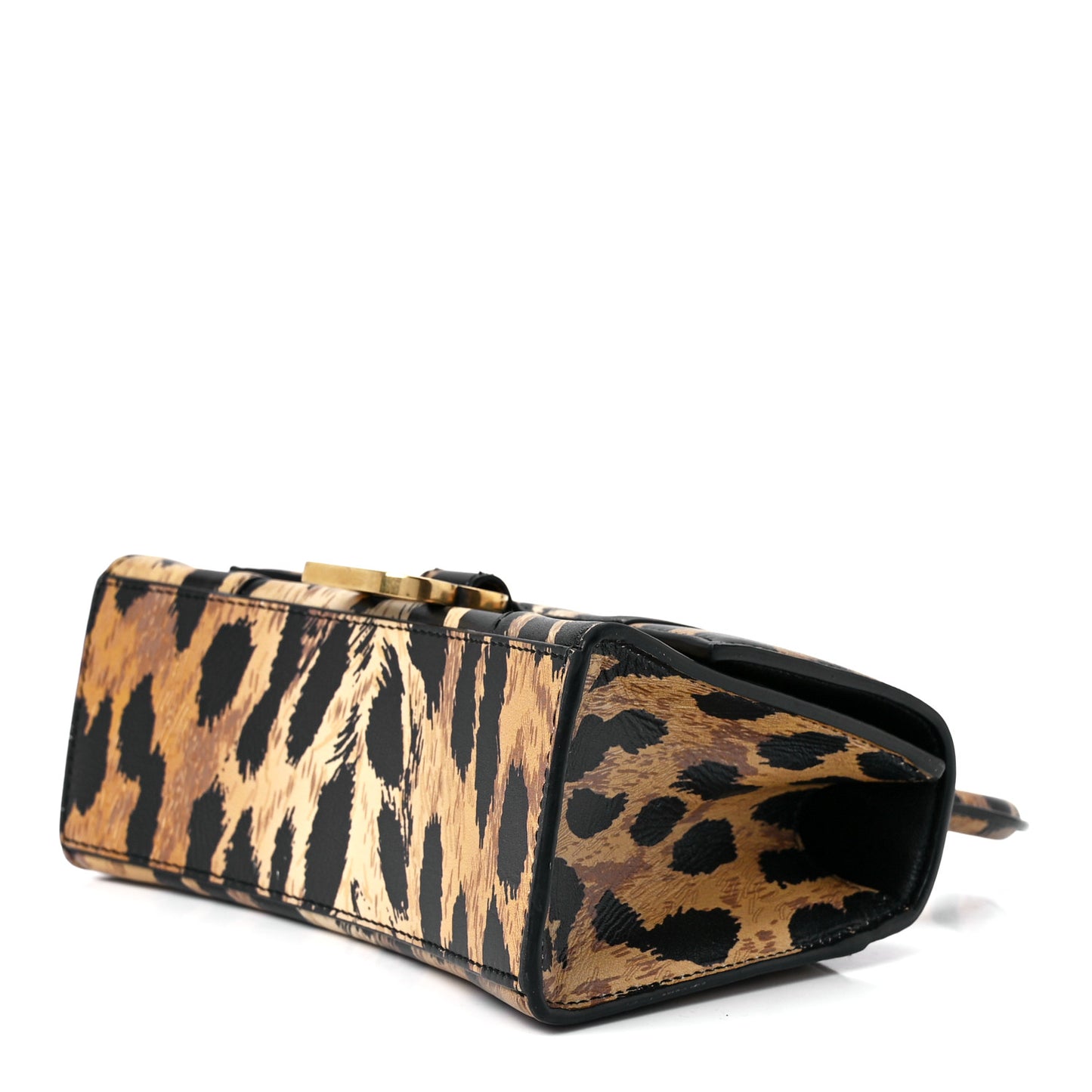 Smooth Calfskin Leopard Print Hourglass Top Handle Bag XS Beige