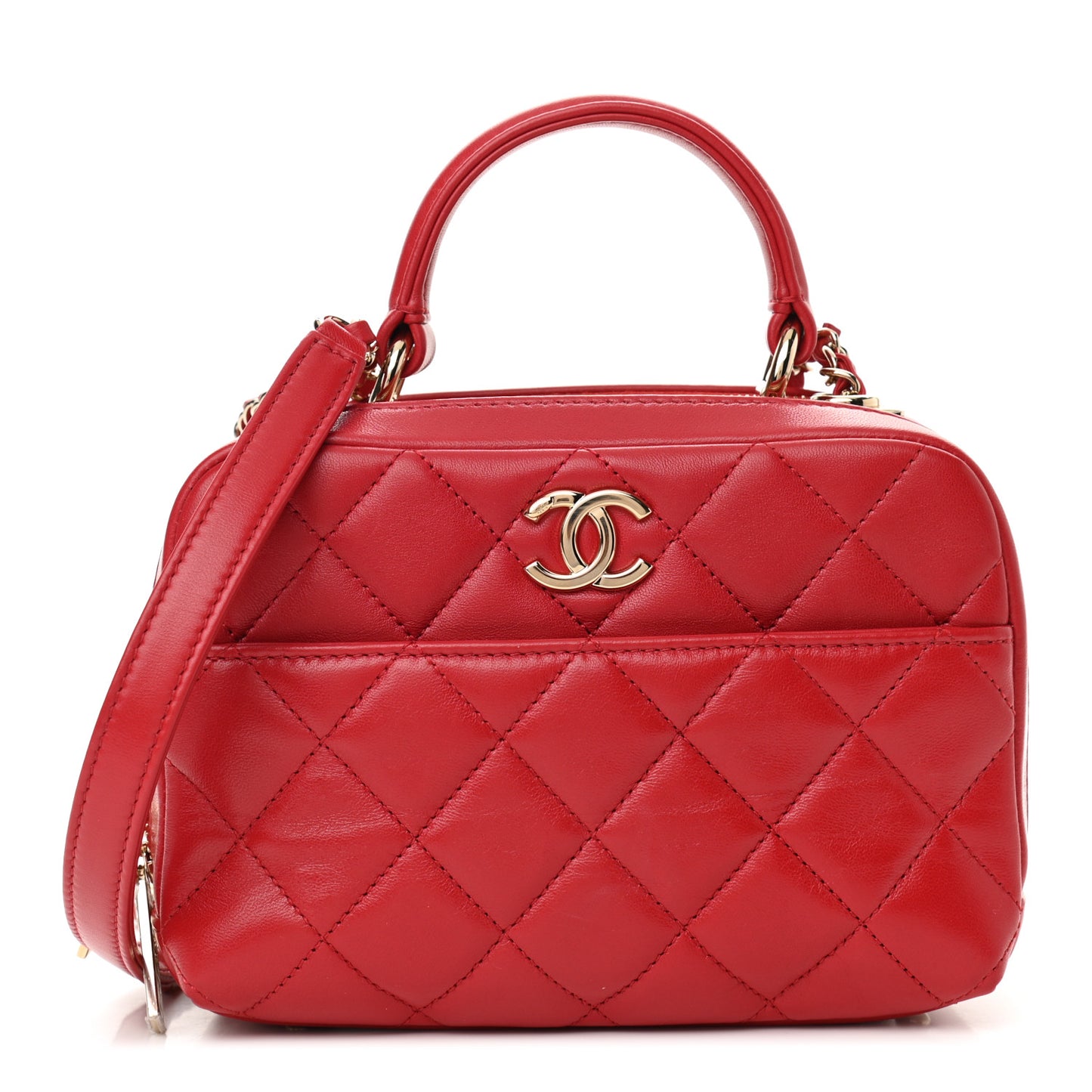 Lambskin Quilted Small Trendy CC Bowling Bag Red