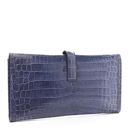 Hermes Shiny Niloticus Crocodile Jige Elan 29 Clutch Bleu Brighton 3 of 7