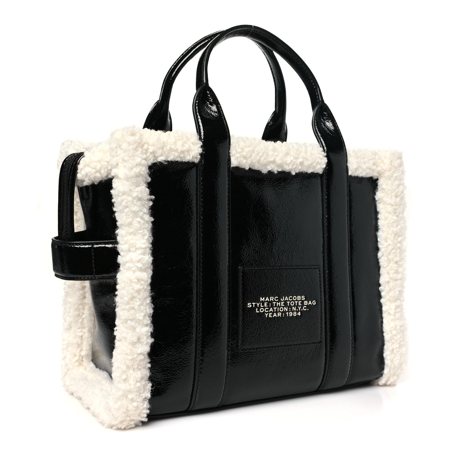 Marc Jacobs Shiny Calfskin Faux Shearling Small The Traveler Tote