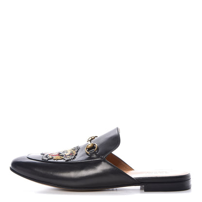 Gucci Calfskin Tiger Embroidered Mens Princetown Slippers 12 Black 1 of 8