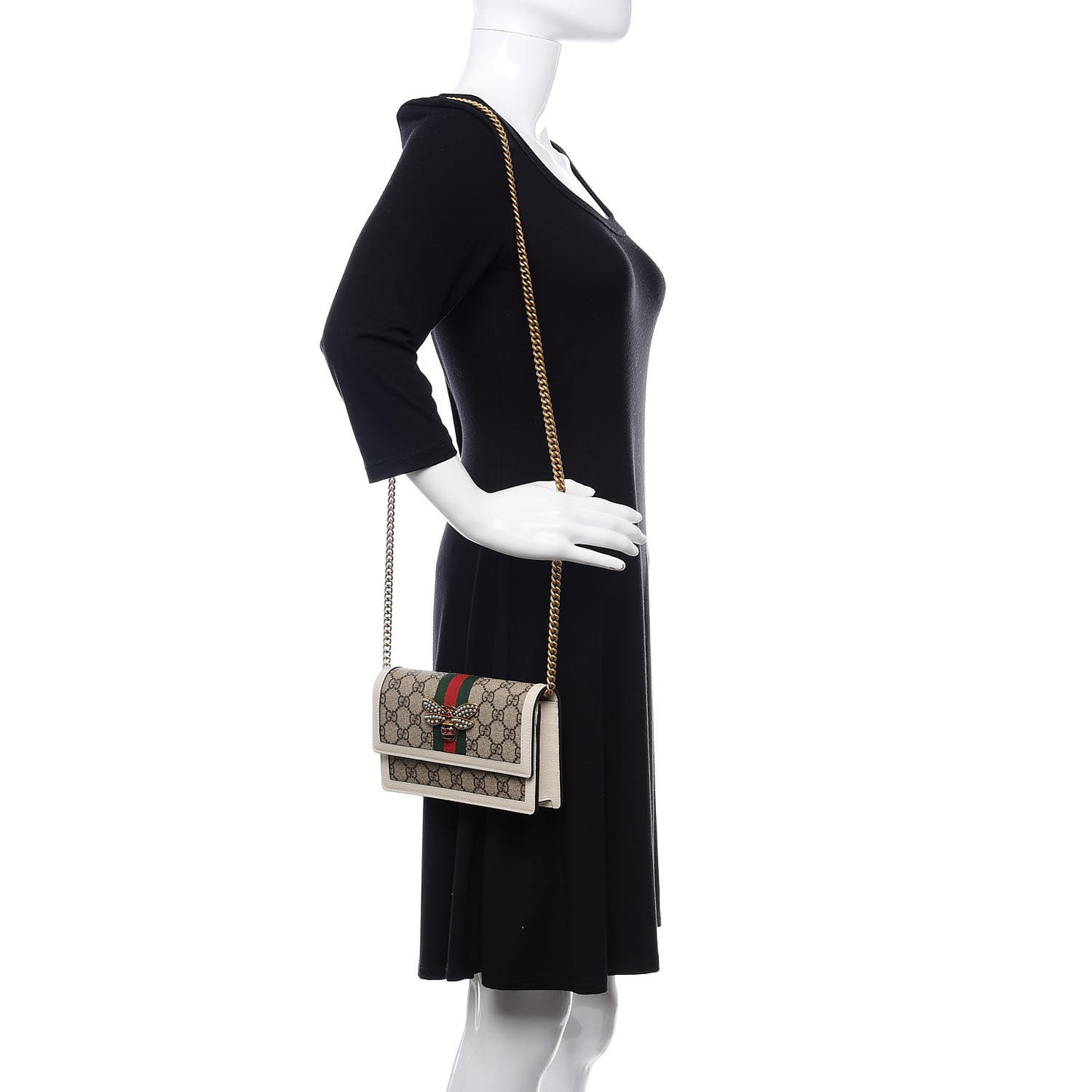 GG Supreme Monogram Web Queen Margaret Chain Wallet White