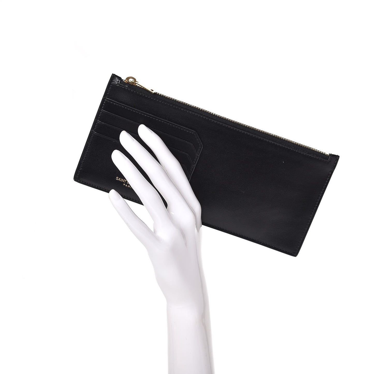Calfskin 4 Fragments Zip Pouch Black