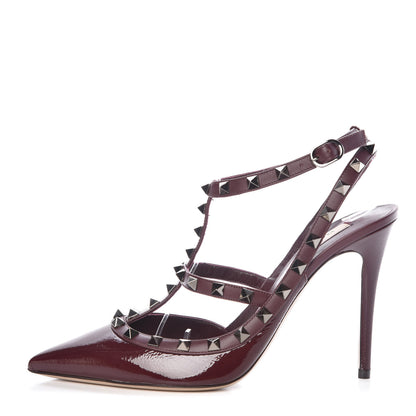 Valentino Garavani Wrinkled Patent Nappa Rockstud Ankle Strap 100mm Pumps 40 Rubin 1 of 7