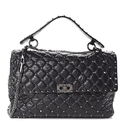 Valentino Garavani Craquele Nappa Large Rockstud Spike Shoulder Bag Black 1 of 10