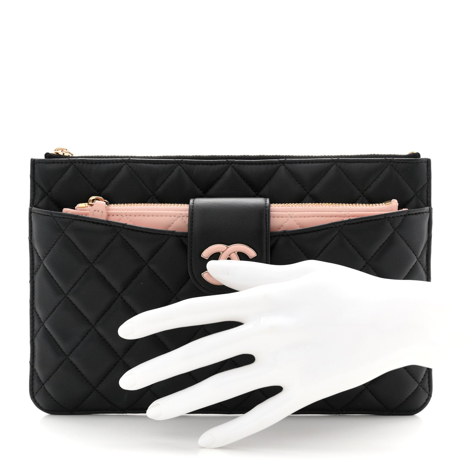 Chanel Lambskin Quilted Sunset Boulevard Pouch Case Black Pink