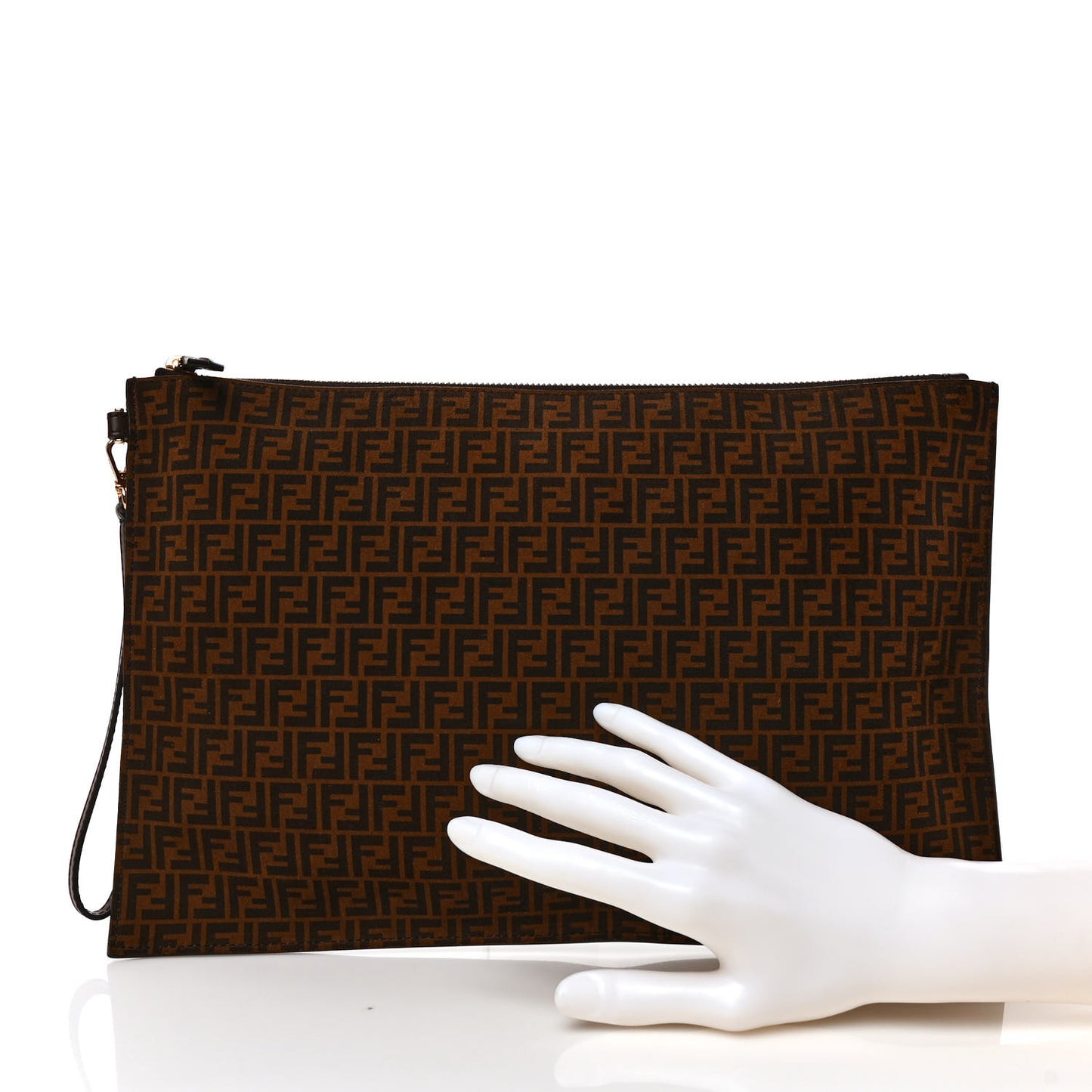 Suede Vitello King Micro FF Large Flat Pouch Sigaro Marrone Ebano