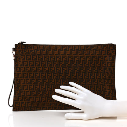 Fendi Suede Vitello King Micro FF Large Flat Pouch Sigaro Marrone Ebano 2 of 7