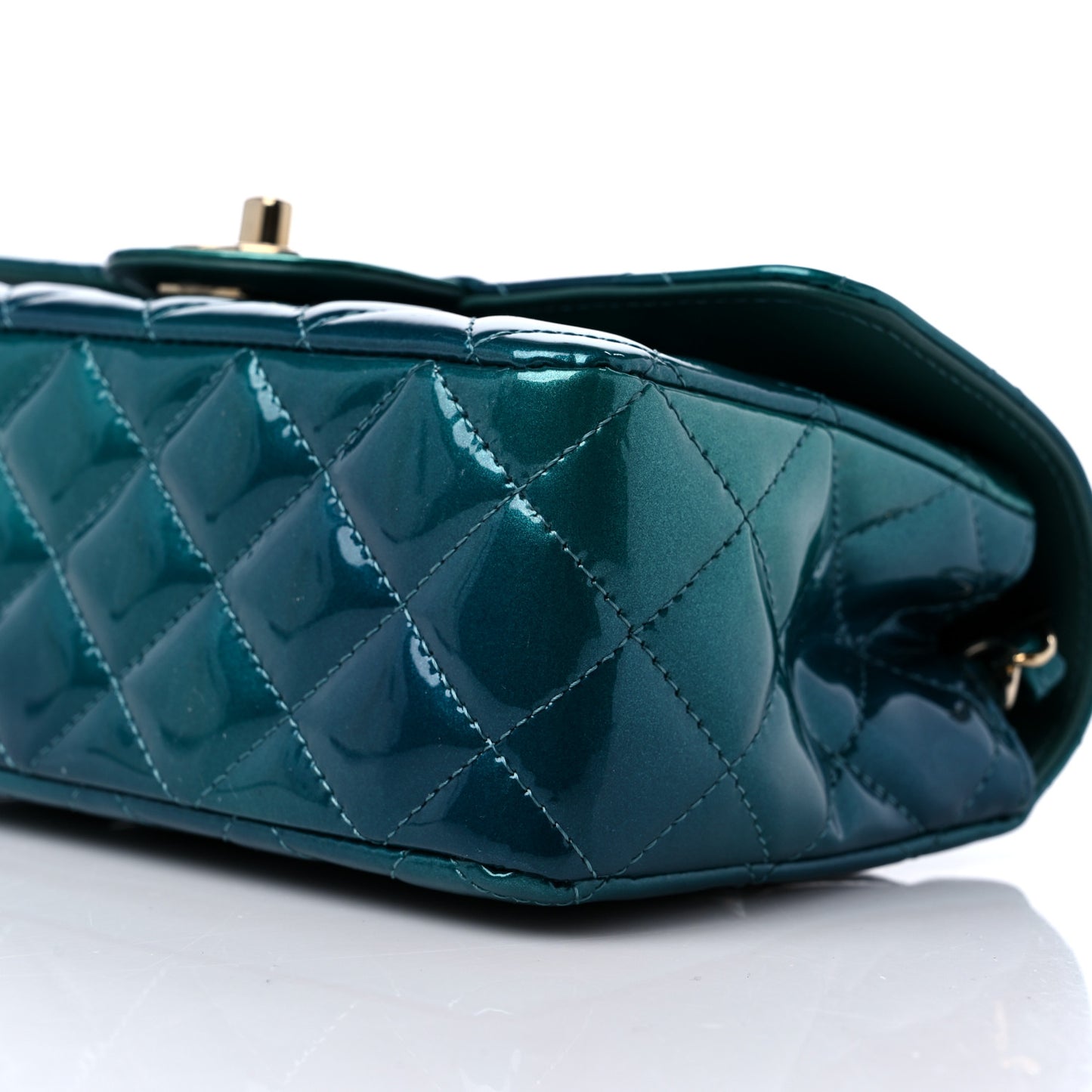 Shaded Patent Calfskin Quilted Mini Rectangular Flap Green Blue