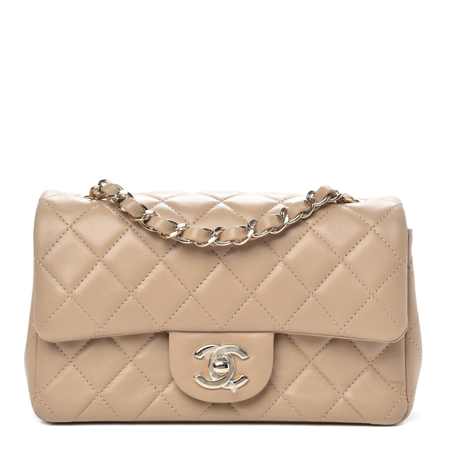Chanel Lambskin Quilted Mini Rectangular Flap Dark Beige 1 of 10