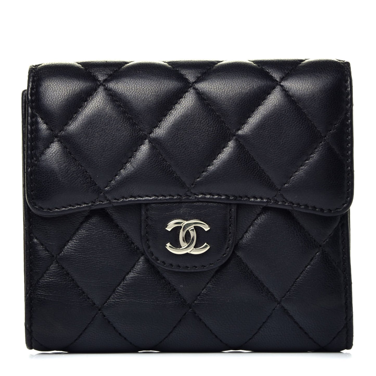 Lambskin Quilted Compact Flap Wallet Black