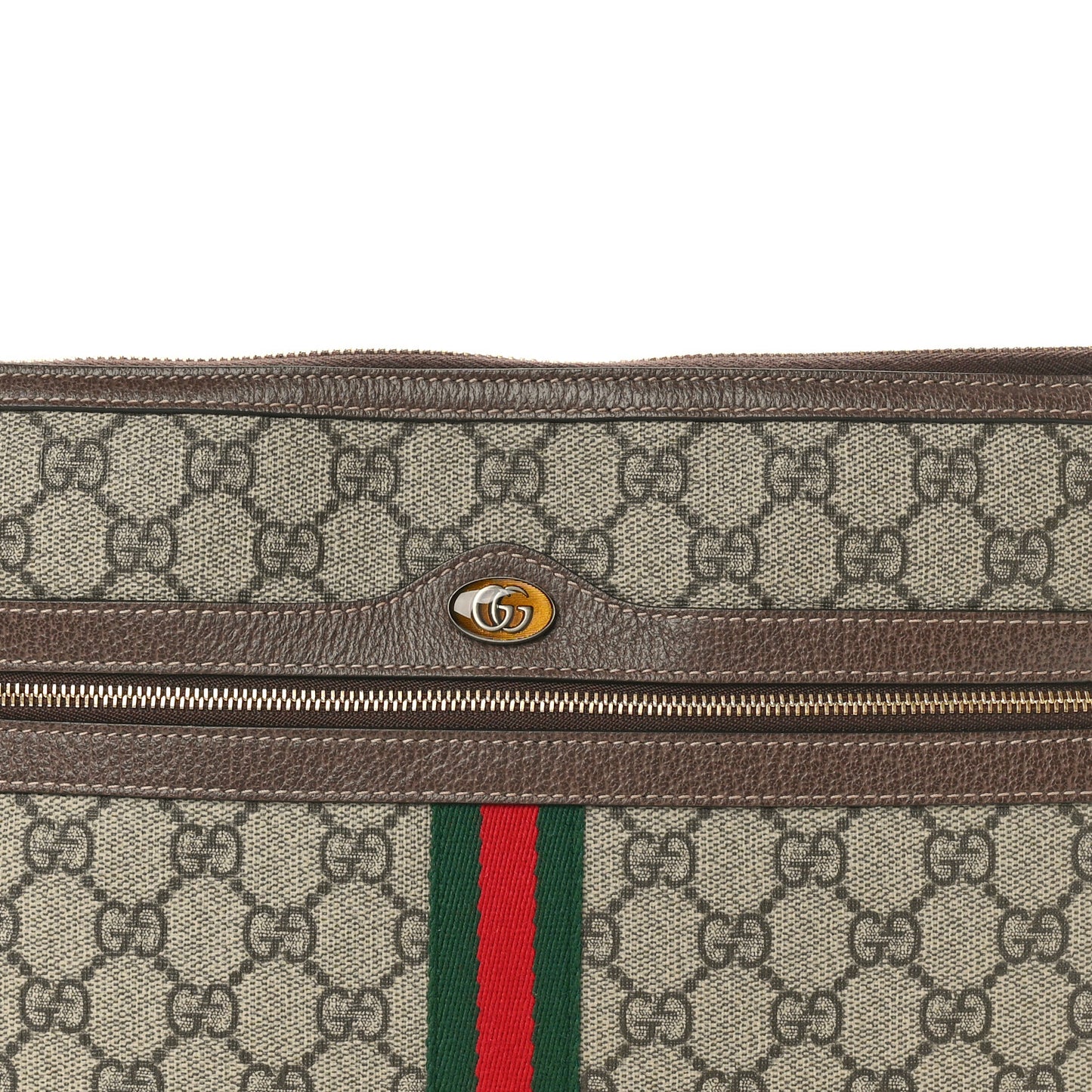 GG Supreme Monogram Large Ophidia Pouch Clutch Brown