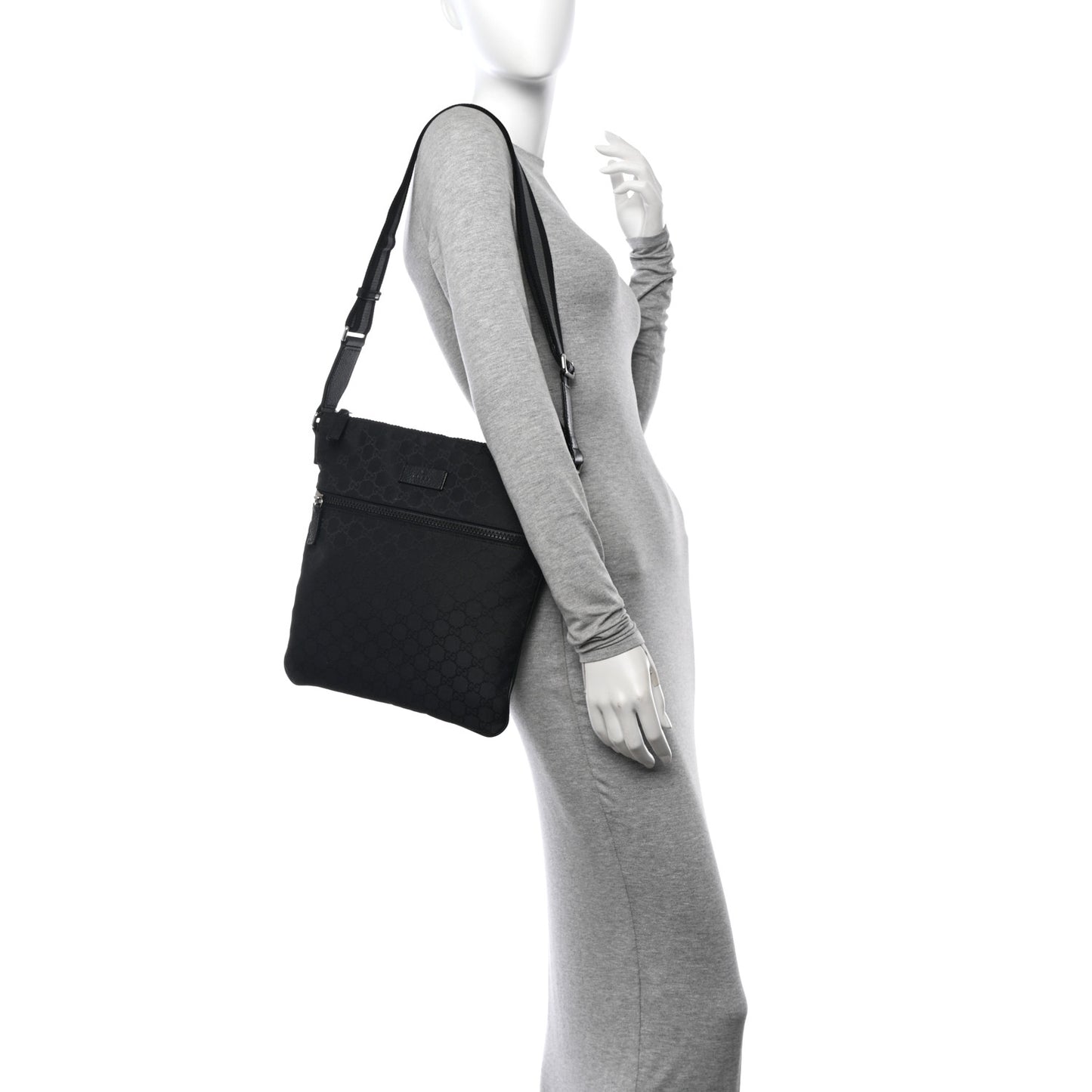 Nylon Monogram Medium Flat Messenger Bag Black