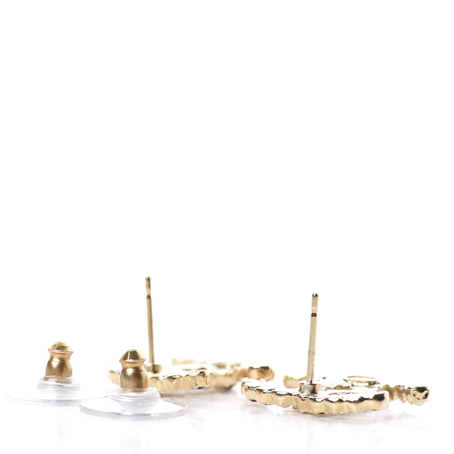 Resin Pearl Crystal CC Earrings Gold Black