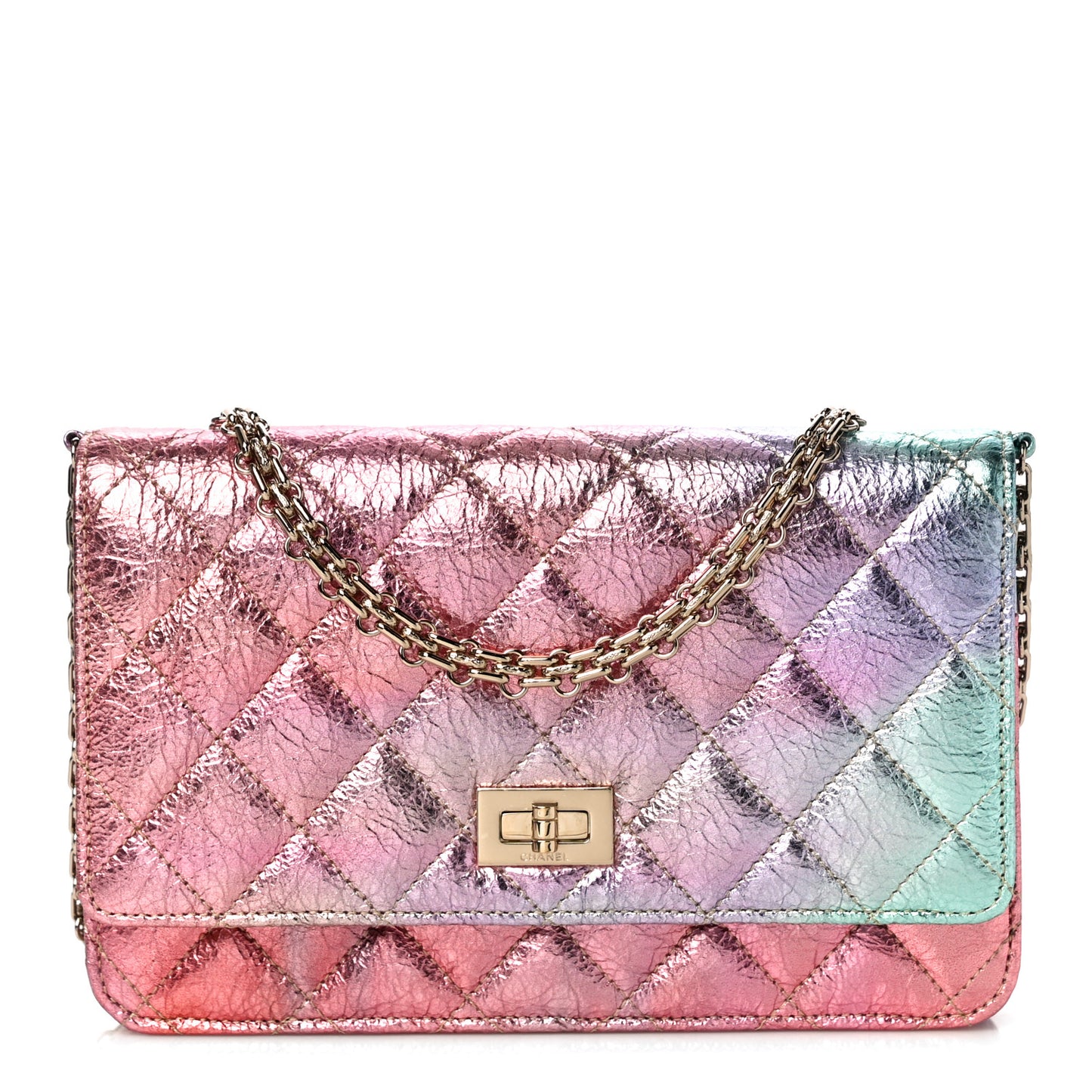 Metallic Goatskin Quilted 2.55 Reissue Wallet on Chain WOC Multicolor