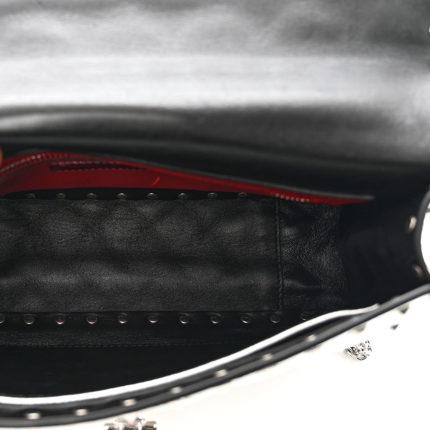 Metallic Nappa Medium Rockstud Spike Shoulder Bag Silver