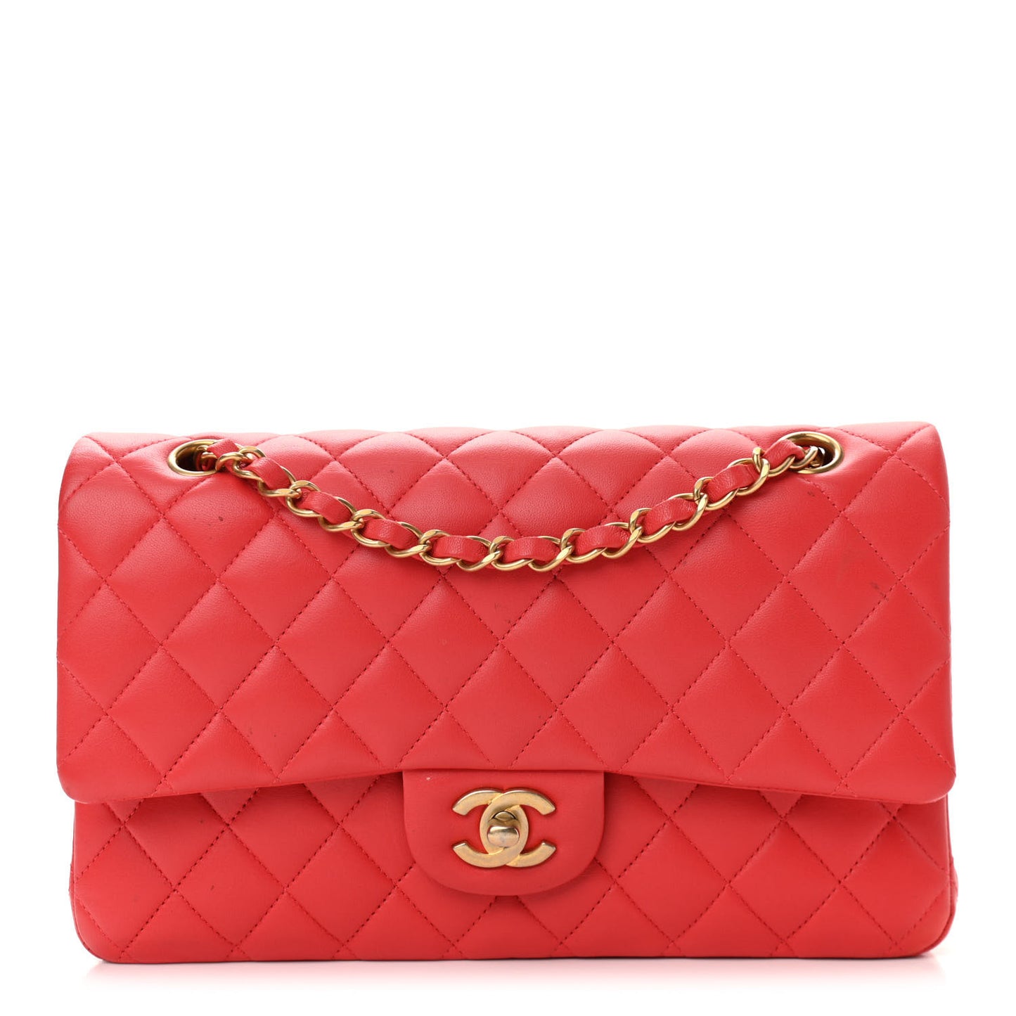 Lambskin Quilted Medium Double Flap Red