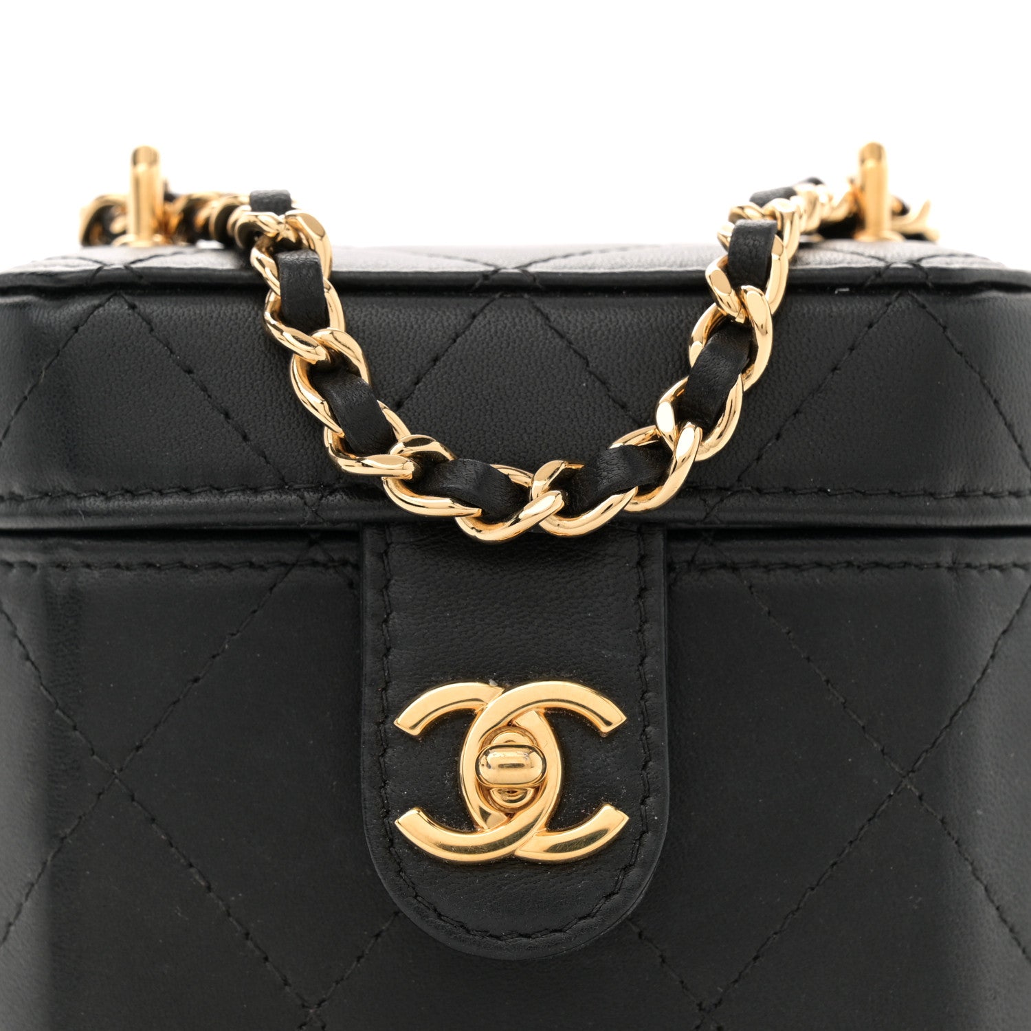 Chanel Lambskin Quilted Vanity Clutch With Chain Black 1665420