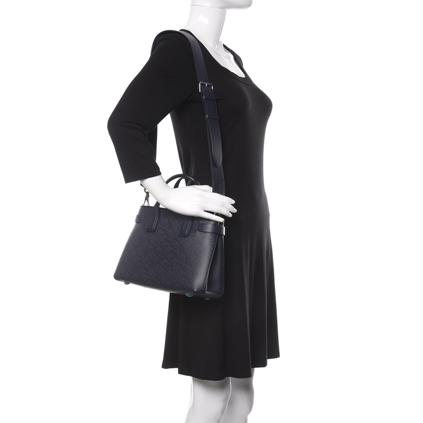 Derby Calfskin Perforated Small Banner Tote Regency Blue