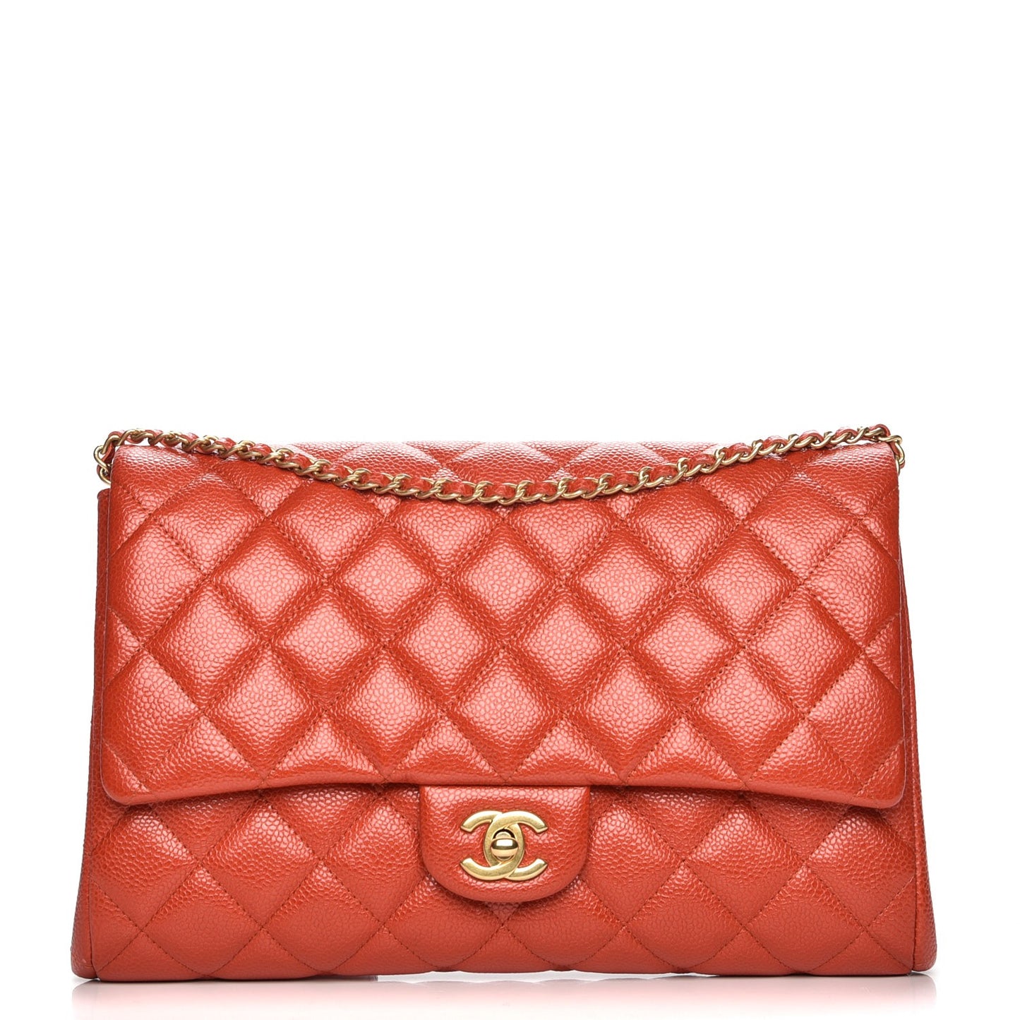 Caviar Quilted Clutch with Chain Flap Orange