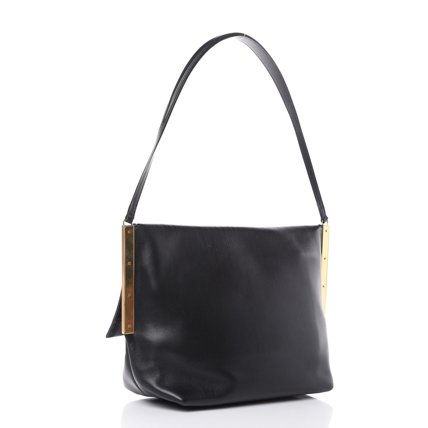 Lambskin Flap Clasp Shoulder Bag Black